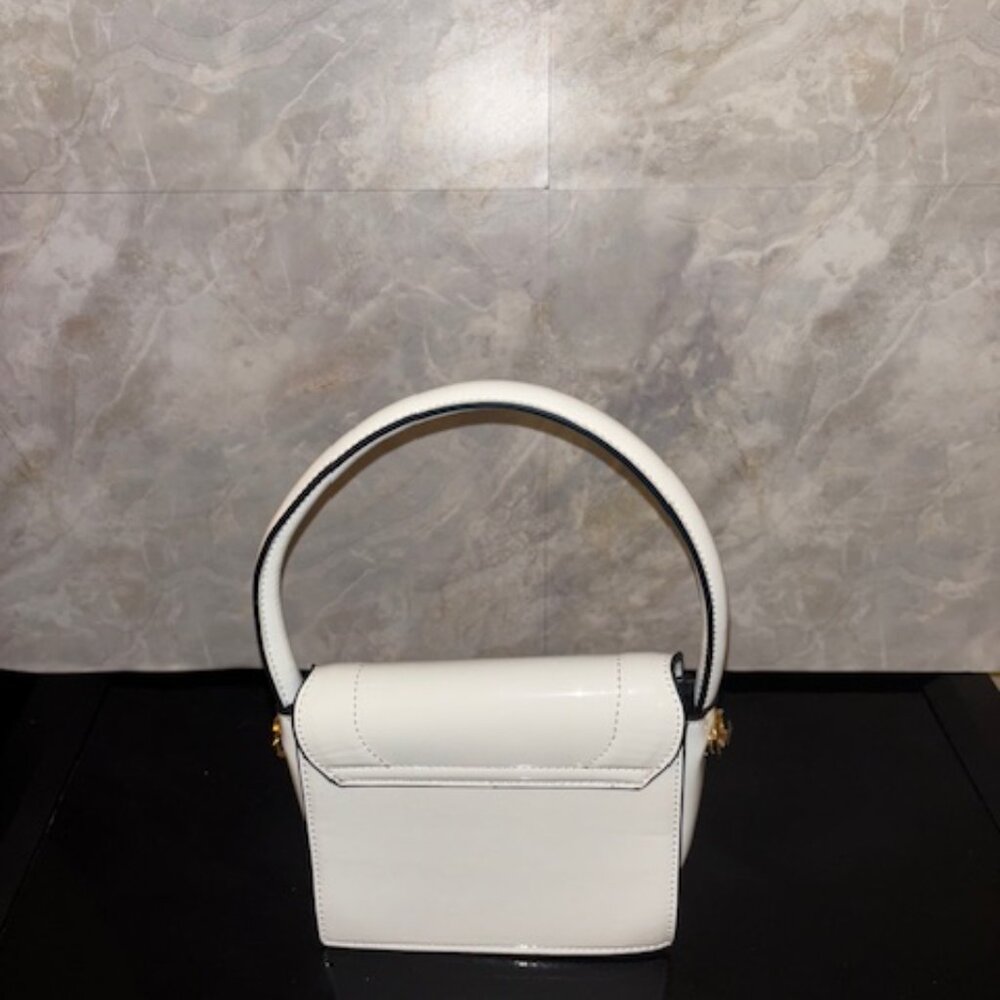 White Patent Leather Handbag w/ Crossbody Strap - Picture 2 of 2
